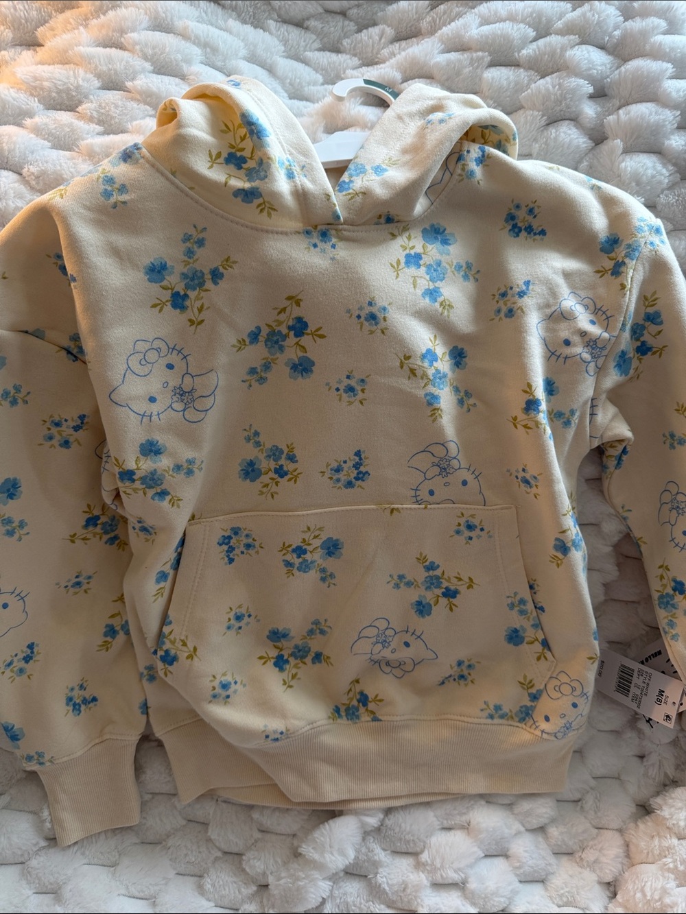 Hello Kitty Cream Hoodie with Blue Floral Print
